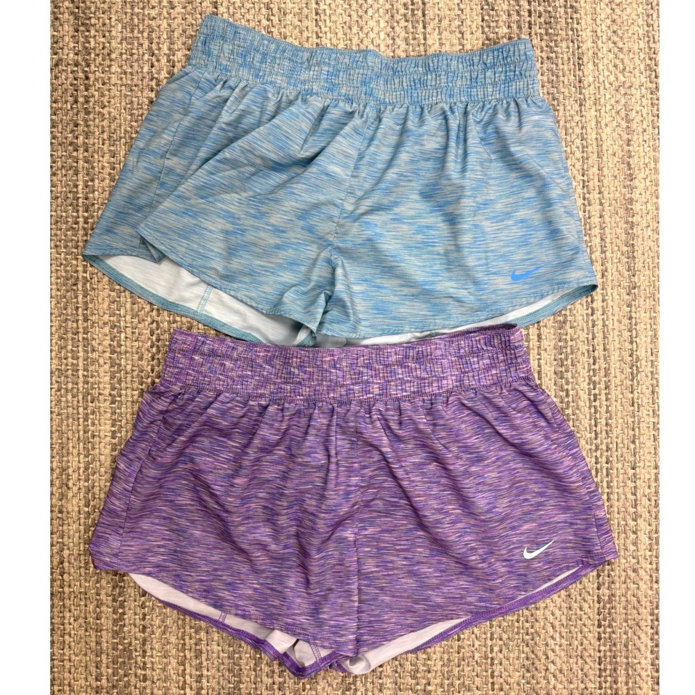 Nike Dri-FIT Running Shorts Bundle 2pk Purple Blue Space Dye Womans L Activewear